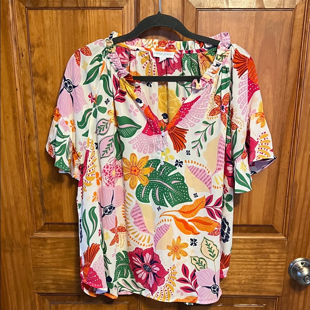 Cynthia Rowley Multicolor Floral Puff-Sleeve Top